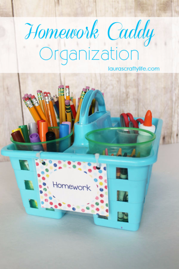DIY School Supplies You Need For Back To School - Homework Caddy - Cuter, Cool and Easy Projects for Teens, Tweens and Kids to Make for Middle School and High School. Fun Ideas for Backpacks, Pencils, Notebooks, Organizers, Binders #diyschoolsupplies #backtoschool #teencrafts