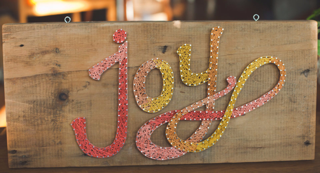 DIY String Art Projects - Joy String Art - Cool, Fun and Easy Letters, Patterns and Wall Art Tutorials for String Art - How to Make Names, Words, Hearts and State Art for Room Decor and DIY Gifts - fun Crafts and DIY Ideas for Teens and Adults #diyideas #stringart #teencrafts #crafts