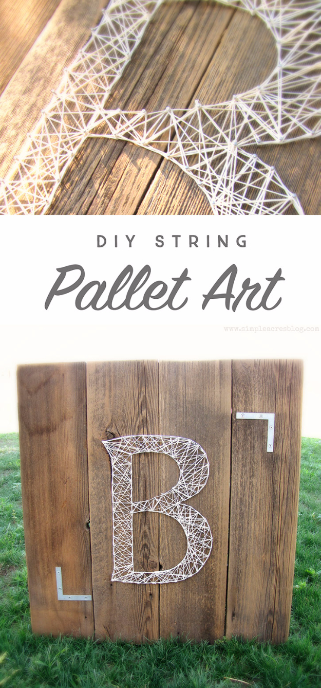 DIY String Art Projects - Monogram String Art Using Upcycled Pallet Boards - Cool, Fun and Easy Letters, Patterns and Wall Art Tutorials for String Art - How to Make Names, Words, Hearts and State Art for Room Decor and DIY Gifts - fun Crafts and DIY Ideas for Teens and Adults #diyideas #stringart #teencrafts #crafts