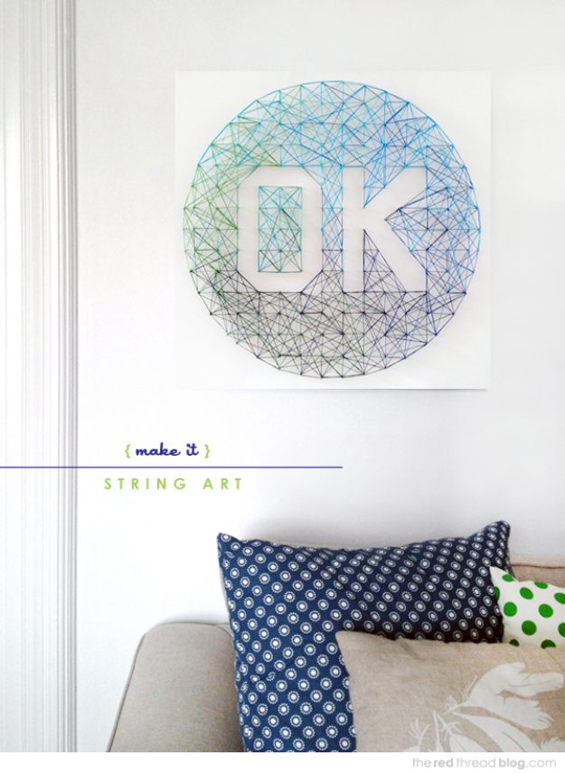 DIY String Art Projects - Ombre String Art - Cool, Fun and Easy Letters, Patterns and Wall Art Tutorials for String Art - How to Make Names, Words, Hearts and State Art for Room Decor and DIY Gifts - fun Crafts and DIY Ideas for Teens and Adults #diyideas #stringart #teencrafts #crafts