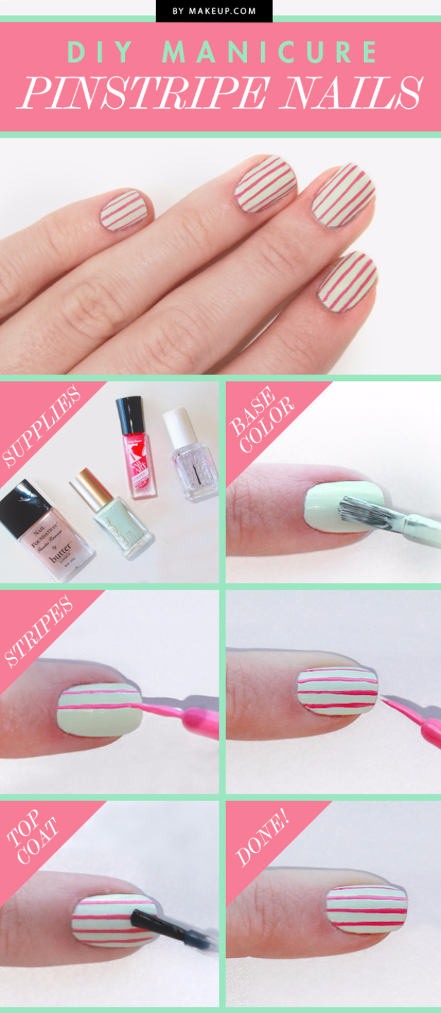 Awesome Nail Art Patterns And Ideas - Pastel Pinstripe Nails - Step by Step DIY Nail Design Tutorials for Simple Art, Tribal Prints, Best Black and White Manicures. Easy and Fun Colors, Shapes and Designs for Your Nails 