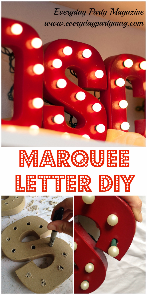 DIY Wall Letters and Initals Wall Art - Red Marquee Letters DIY - Cool Architectural Letter Projects for Living Room Decor, Bedroom Ideas. Girl or Boy Nursery. Paint, Glitter, String Art, Easy Cardboard and Rustic Wooden Ideas 