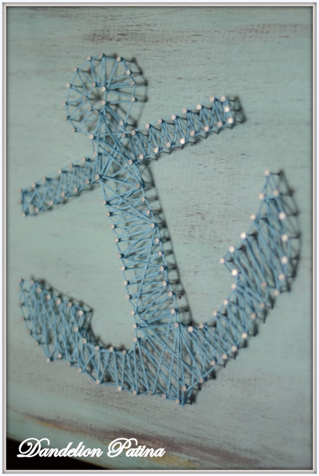 DIY String Art Projects - String Art Anchor - Cool, Fun and Easy Letters, Patterns and Wall Art Tutorials for String Art - How to Make Names, Words, Hearts and State Art for Room Decor and DIY Gifts - fun Crafts and DIY Ideas for Teens and Adults #diyideas #stringart #teencrafts #crafts