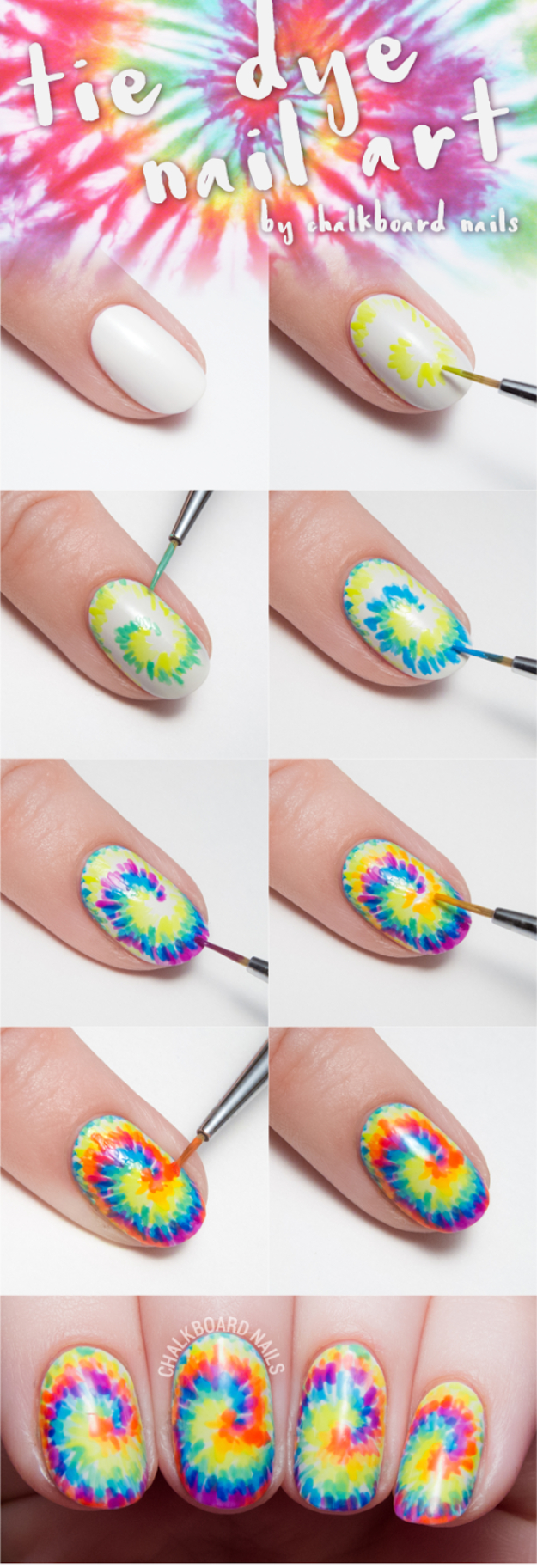 Awesome Nail Art Patterns And Ideas - Tie Dye Nail Art - Step by Step DIY Nail Design Tutorials for Simple Art, Tribal Prints, Best Black and White Manicures. Easy and Fun Colors, Shapes and Designs for Your Nails 