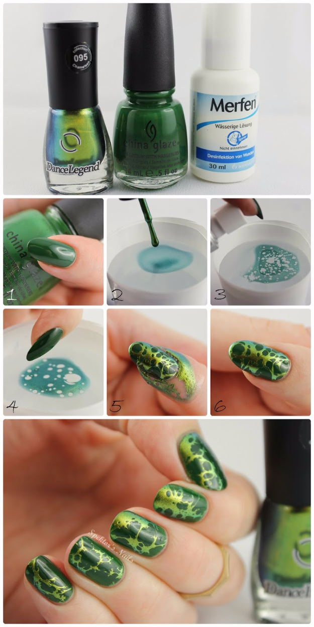 Awesome Nail Art Patterns And Ideas - Waterspotted Nails Tutorial - Step by Step DIY Nail Design Tutorials for Simple Art, Tribal Prints, Best Black and White Manicures. Easy and Fun Colors, Shapes and Designs for Your Nails 
