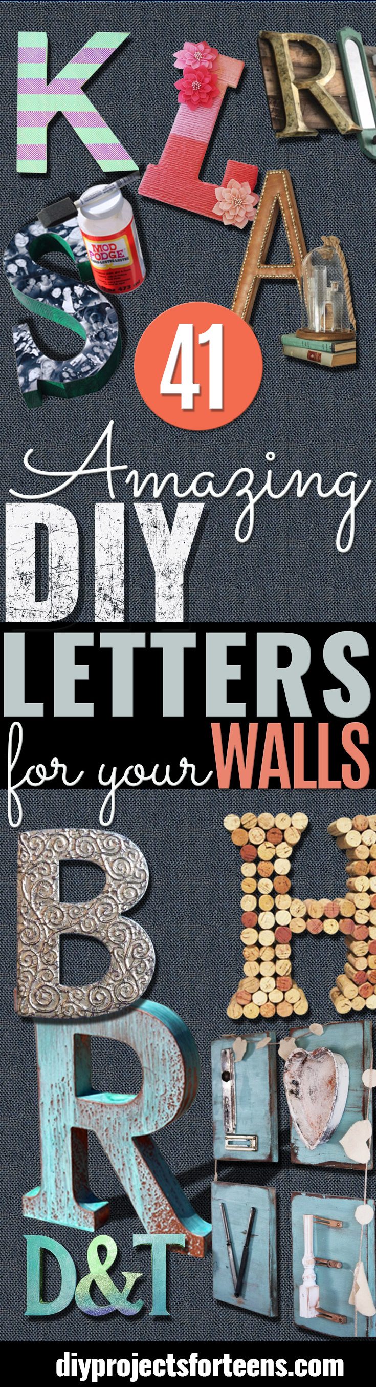 DIY Wall Letters and Initals Wall Art - Cool Architectural Letter Projects for Living Room Decor, Bedroom Ideas. Girl or Boy Nursery. Paint, Glitter, String Art, Easy Cardboard and Rustic Wooden Ideas