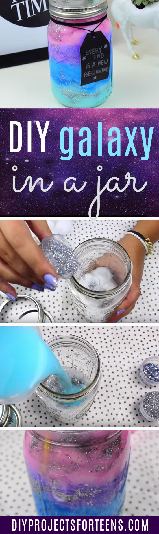 DIY Galaxy Crafts - DIY Galaxy in A Jar Bottled Nebula - Galaxy DIY Projects for Your Room, Gifts, Clothes. Ideas for Painting Jewelry, Shirts, Jar Ideas, Food and Makeup. Step by Step Tutorials for Teens, Tweens and Adults