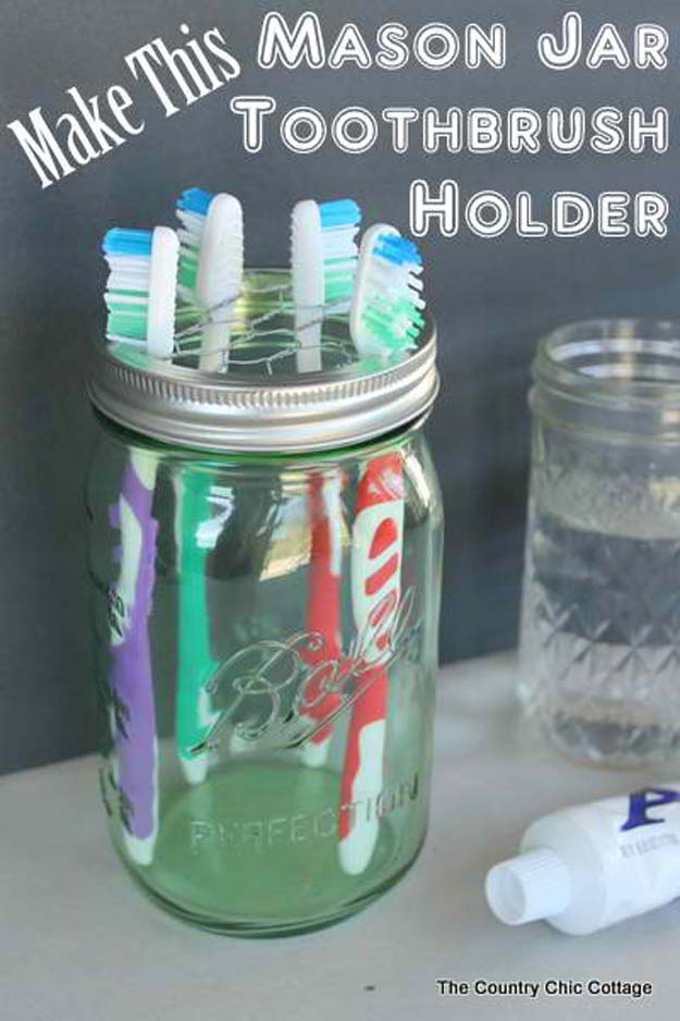 DIY Bathroom Decor Ideas for Teens - Mason Jar Toothbrush Holder - Best Creative, Cool Bath Decorations and Accessories for Teenagers - Easy, Cheap, Cute and Quick Craft Projects That Are Fun To Make. Easy to Follow Step by Step Tutorials 