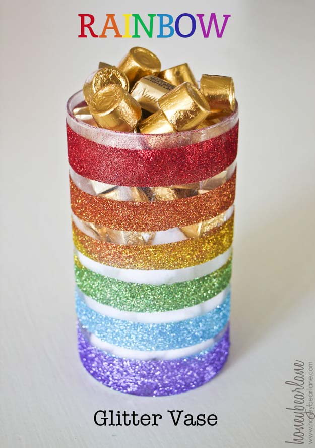 Best DIY Rainbow Crafts Ideas - Rainbow Glitter Vase - Fun DIY Projects With Rainbows Make Cool Room and Wall Decor, Party and Gift Ideas, Clothes, Jewelry and Hair Accessories - Awesome Ideas and Step by Step Tutorials for Teens and Adults, Girls and Tweens