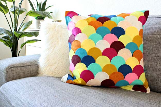 Best DIY Rainbow Crafts Ideas - No-Sew DIY Felt Scalloped Pillow - Fun DIY Projects With Rainbows Make Cool Room and Wall Decor, Party and Gift Ideas, Clothes, Jewelry and Hair Accessories - Awesome Ideas and Step by Step Tutorials for Teens and Adults, Girls and Tweens 