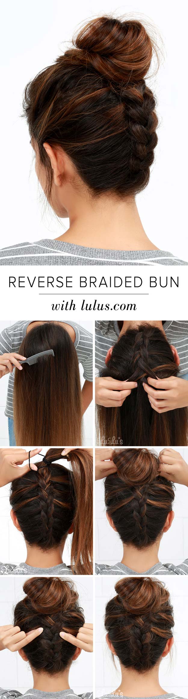 Cool and Easy DIY Hairstyles - Reversed Braided Bun - Quick and Easy Ideas for Back to School Styles for Medium, Short and Long Hair - Fun Tips and Best Step by Step Tutorials for Teens, Prom, Weddings, Special Occasions and Work. Up dos, Braids, Top Knots and Buns, Super Summer Looks #hairstyles #hair #teens #easyhairstyles #diy #beauty