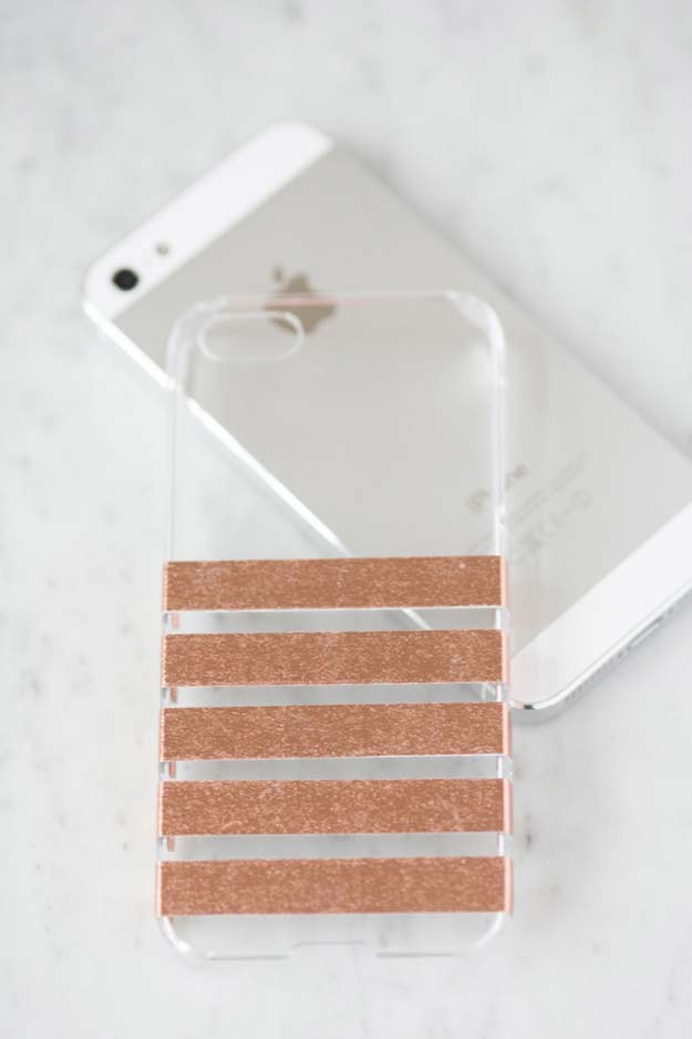 DIY iPhone Case Makeovers - Foil Stripped iPhone Case - Easy DIY Projects and Handmade Crafts Tutorial Ideas You Can Make To Decorate Your Phone With Glitter, Nail Polish, Sharpie, Paint, Bling, Printables and Sewing Patterns - Fun DIY Ideas for Women, Teens, Tweens and Kids