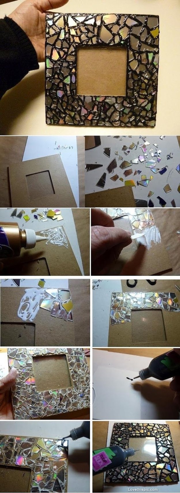 Best DIY Picture Frames and Photo Frame Ideas - DIY Mosaic Frame from Old CDs - How To Make Cool Handmade Projects from Wood, Canvas, Instagram Photos. Creative Birthday Gifts, Fun Crafts for Friends and Wall Art Tutorials #diyideas #diygifts #teencrafts
