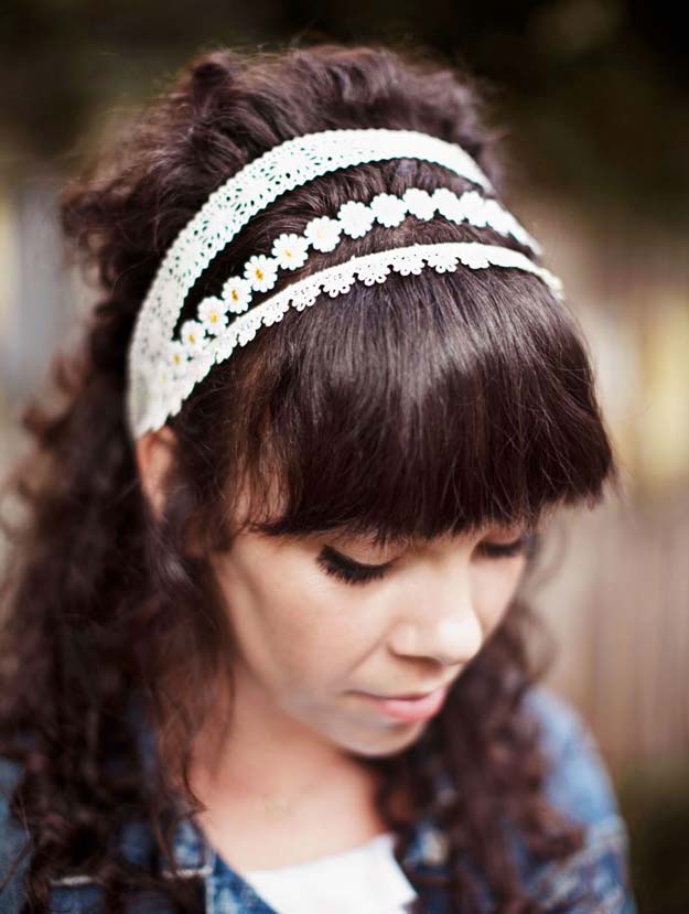38 Creative DIY Hair Accessories - Lace Headband - Create Pretty Hairstyles for Women, Teens and Girls with These Easy Tutorials - Vintage and Boho Looks for Prom and Wedding - Step by Step Instructions for Cool Headbands, Barettes, Pony Tail Holders, Hair Clips, Bobby Pins and Bows 