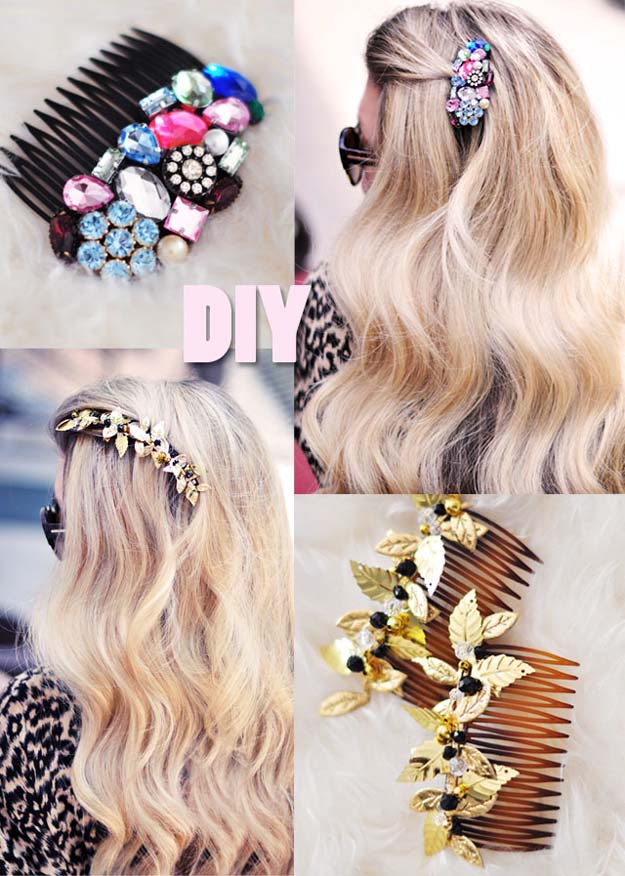 38 Creative DIY Hair Accessories - Bejeweled Hair Combs - Create Pretty Hairstyles for Women, Teens and Girls with These Easy Tutorials - Vintage and Boho Looks for Prom and Wedding - Step by Step Instructions for Cool Headbands, Barettes, Pony Tail Holders, Hair Clips, Bobby Pins and Bows 