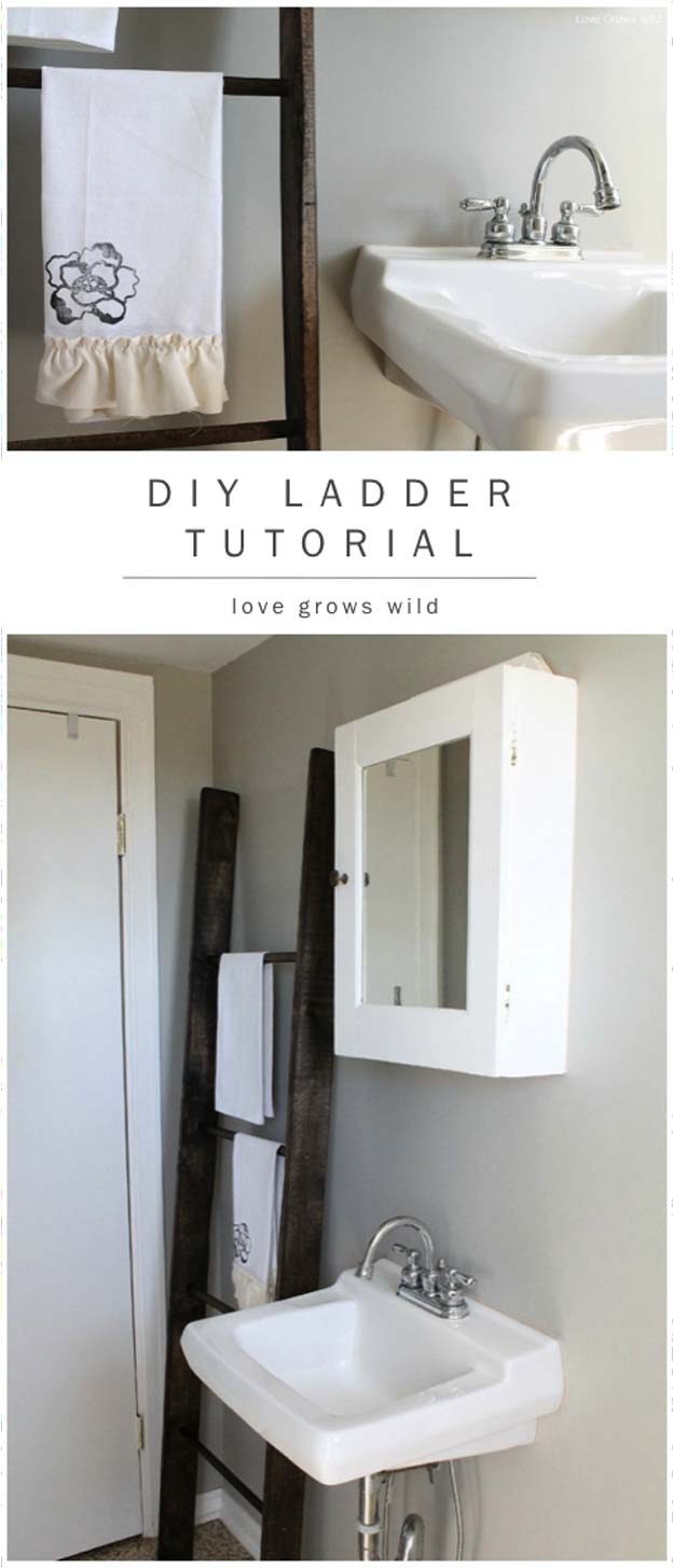 DIY Bathroom Decor Ideas for Teens - Ladder Tutorial - Best Creative, Cool Bath Decorations and Accessories for Teenagers - Easy, Cheap, Cute and Quick Craft Projects That Are Fun To Make. Easy to Follow Step by Step Tutorials 