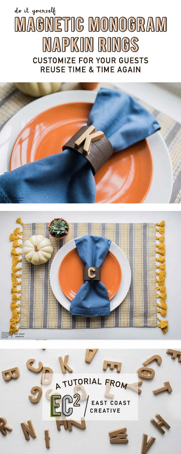 DIY Monogram Projects and Crafts Ideas -Magnetic Monograms Napkin Rings- Letters, Wall Art, Mason Jar Ideas, Printables, Stickers, Embroidery Tutorials, Home and Room Decor, Pillows, Shirts and Fashion Tutorials - Fun and Cool Ideas for Teens, Tweens and Adults Make Great DIY Gifts 