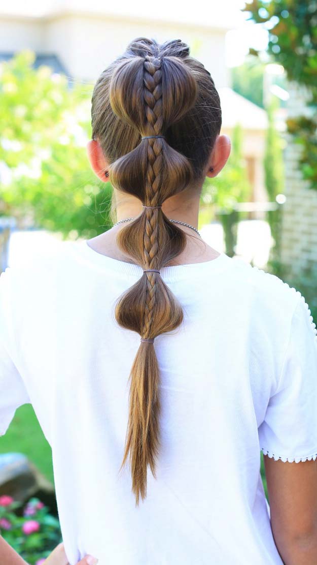 Cool and Easy DIY Hairstyles - Stacked Bubble Braid - Quick and Easy Ideas for Back to School Styles for Medium, Short and Long Hair - Fun Tips and Best Step by Step Tutorials for Teens, Prom, Weddings, Special Occasions and Work. Up dos, Braids, Top Knots and Buns, Super Summer Looks #hairstyles #hair #teens #easyhairstyles #diy #beauty