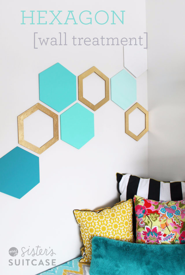 Cool Turquoise Room Decor Ideas - Easy Hexagon Wall Treatment - Fun Aqua Decorating Looks and Color for Teen Bedroom, Bathroom, Accent Walls and Home Decor - Fun Crafts and Wall Art for Your Room 
