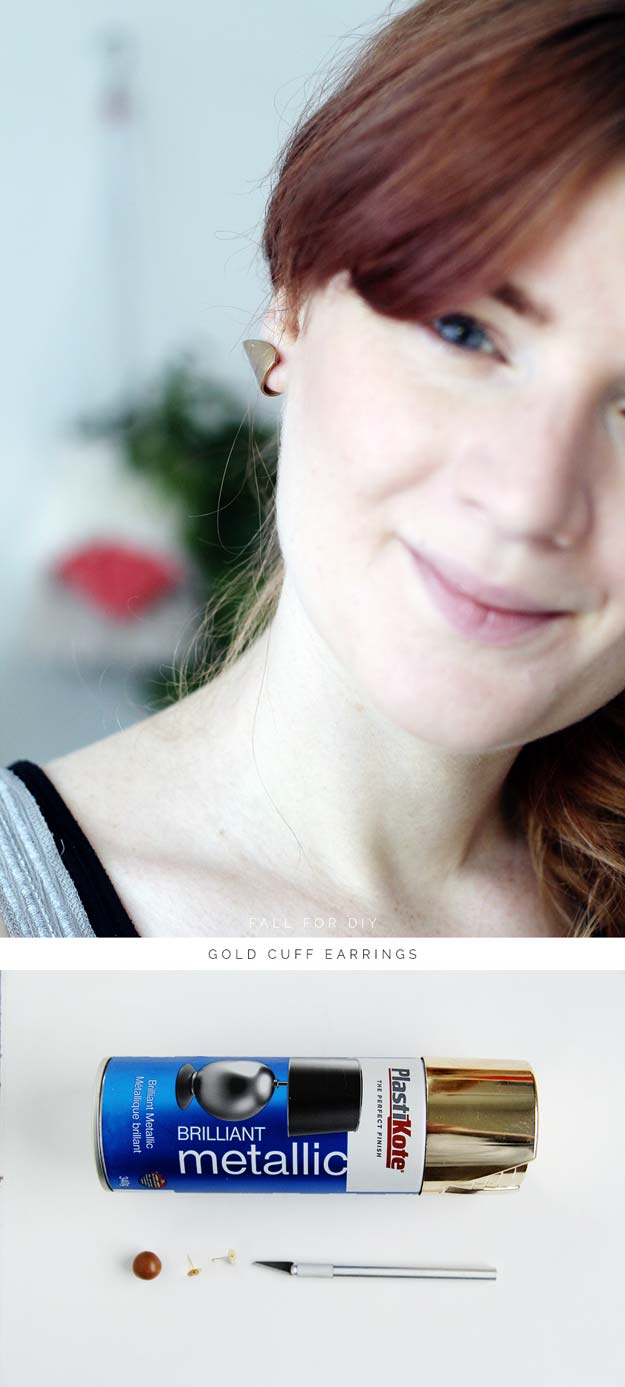 DIY Earrings and Homemade Jewelry Projects - Faux Gold Cuff Earrings - Easy Studs, Ideas with Beads, Dangle Earring Tutorials, Wire, Feather, Simple Boho, Handmade Earring Cuff, Hoops and Cute Ideas for Teens and Adults #diygifts #diyteens #teengifts #teencrafts #diyearrings