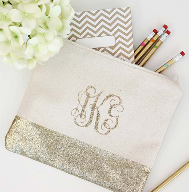 DIY Monogram Projects and Crafts Ideas -Monogram Pencil Bag- Letters, Wall Art, Mason Jar Ideas, Printables, Stickers, Embroidery Tutorials, Home and Room Decor, Pillows, Shirts and Fashion Tutorials - Fun and Cool Ideas for Teens, Tweens and Adults Make Great DIY Gifts 