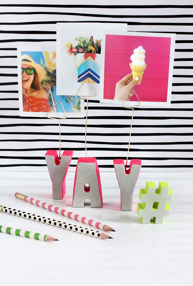 Best DIY Picture Frames and Photo Frame Ideas - Cement Letter Photo Holder - How To Make Cool Handmade Projects from Wood, Canvas, Instagram Photos. Creative Birthday Gifts, Fun Crafts for Friends and Wall Art Tutorials #diyideas #diygifts #teencrafts