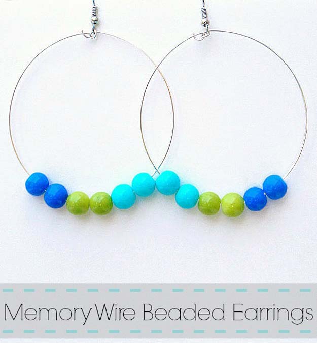 DIY Earrings and Homemade Jewelry Projects - Memory Wire Beaded Earrings - Easy Studs, Ideas with Beads, Dangle Earring Tutorials, Wire, Feather, Simple Boho, Handmade Earring Cuff, Hoops and Cute Ideas for Teens and Adults #diygifts #diyteens #teengifts #teencrafts #diyearrings