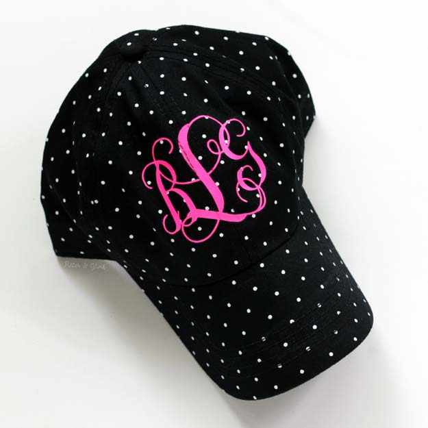 DIY Monogram Projects and Crafts Ideas - Monogrammed Baseball Hat - Letters, Wall Art, Mason Jar Ideas, Printables, Stickers, Embroidery Tutorials, Home and Room Decor, Pillows, Shirts and Fashion Tutorials - Fun and Cool Ideas for Teens, Tweens and Adults Make Great DIY Gifts 