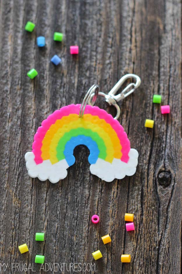 Best DIY Rainbow Crafts Ideas - Rainbow Perler Bead Key Chain - Fun DIY Projects With Rainbows Make Cool Room and Wall Decor, Party and Gift Ideas, Clothes, Jewelry and Hair Accessories - Awesome Ideas and Step by Step Tutorials for Teens and Adults, Girls and Tweens 