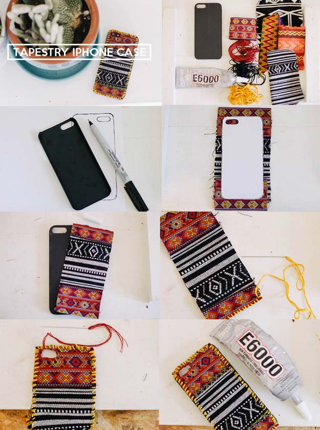 DIY iPhone Case Makeovers - Tapestry iPhone Case - Easy DIY Projects and Handmade Crafts Tutorial Ideas You Can Make To Decorate Your Phone With Glitter, Nail Polish, Sharpie, Paint, Bling, Printables and Sewing Patterns - Fun DIY Ideas for Women, Teens, Tweens and Kids