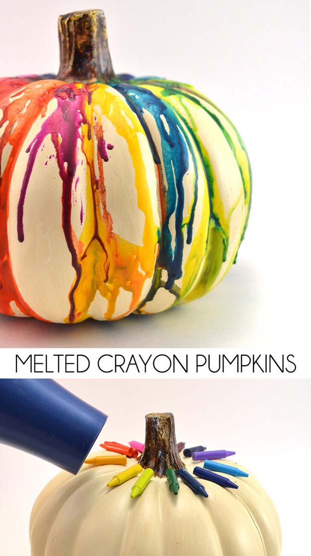 Best DIY Rainbow Crafts Ideas - Melted Crayon Pumpkin Craft - Fun DIY Projects With Rainbows Make Cool Room and Wall Decor, Party and Gift Ideas, Clothes, Jewelry and Hair Accessories - Awesome Ideas and Step by Step Tutorials for Teens and Adults, Girls and Tweens 