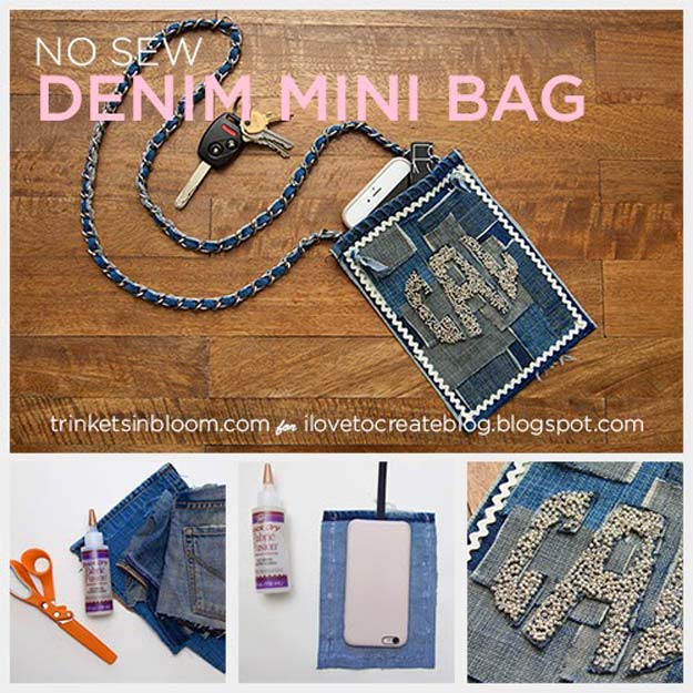 DIY Gifts for Teens - No Sew Denim Mini Bag - Cool Ideas for Girls and Boys, Friends and Gift Ideas for Teenagers. Creative Room Decor, Fun Wall Art and Awesome Crafts You Can Make for Presents #teengifts #teencrafts