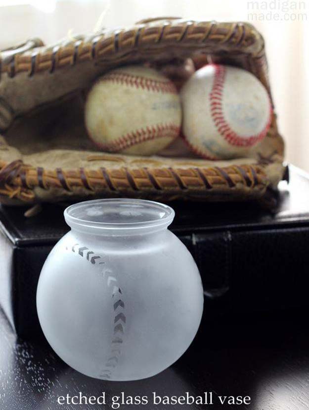 DIY Gifts for Teens - Baseball-inspired Frosted Glass Vase - Cool Ideas for Girls and Boys, Friends and Gift Ideas for Teenagers. Creative Room Decor, Fun Wall Art and Awesome Crafts You Can Make for Presents #teengifts #teencrafts