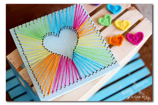 Best DIY Rainbow Crafts Ideas - Heart String Art - Fun DIY Projects With Rainbows Make Cool Room and Wall Decor, Party and Gift Ideas, Clothes, Jewelry and Hair Accessories - Awesome Ideas and Step by Step Tutorials for Teens and Adults, Girls and Tweens 