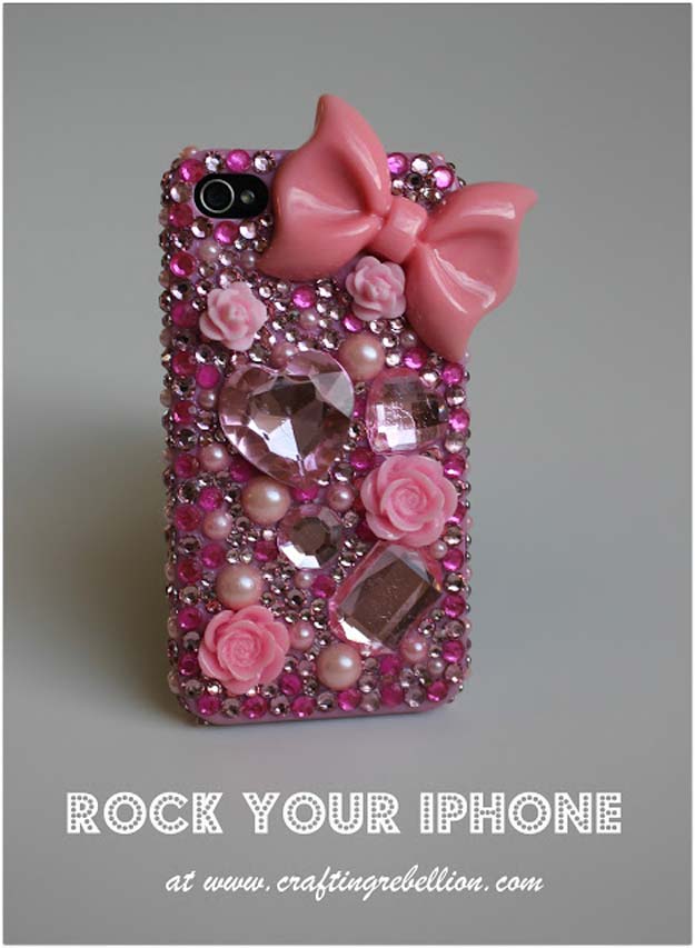 DIY iPhone Case Makeovers - Bling iPhone Case - Easy DIY Projects and Handmade Crafts Tutorial Ideas You Can Make To Decorate Your Phone With Glitter, Nail Polish, Sharpie, Paint, Bling, Printables and Sewing Patterns - Fun DIY Ideas for Women, Teens, Tweens and Kids
