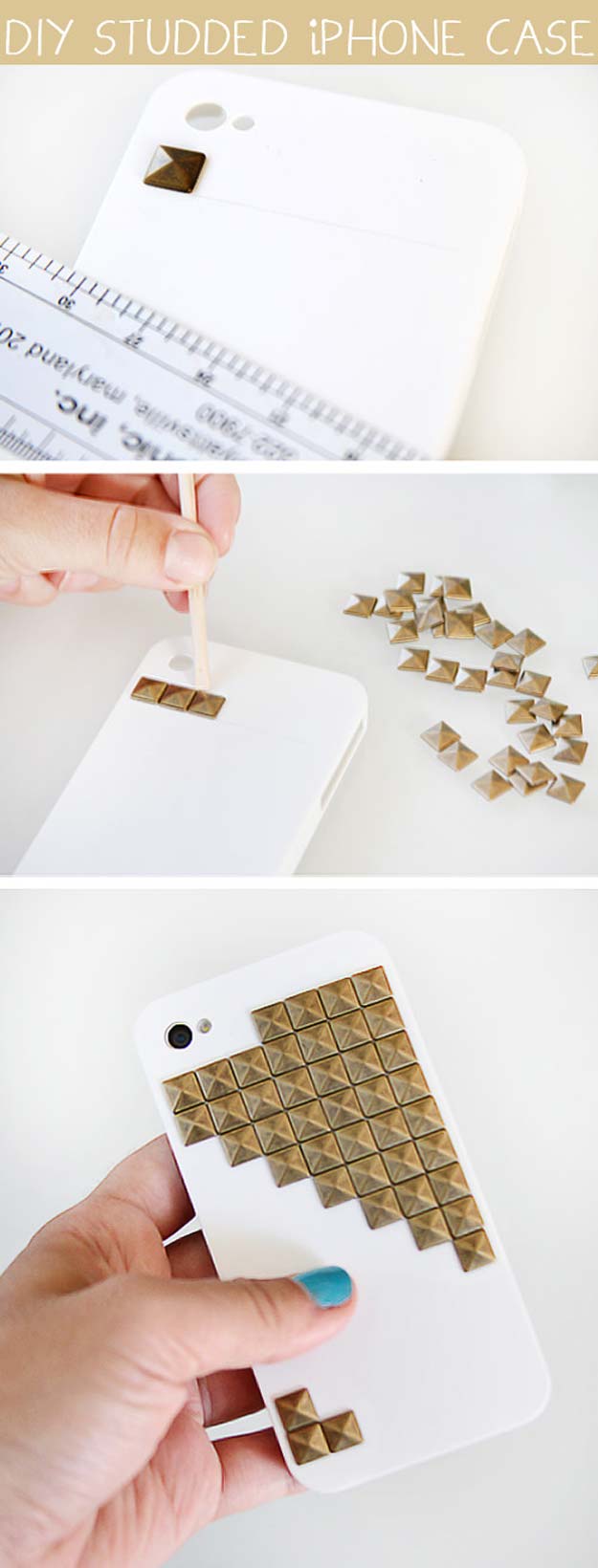 DIY iPhone Case Makeovers - Studded iPhone Case - Easy DIY Projects and Handmade Crafts Tutorial Ideas You Can Make To Decorate Your Phone With Glitter, Nail Polish, Sharpie, Paint, Bling, Printables and Sewing Patterns - Fun DIY Ideas for Women, Teens, Tweens and Kids