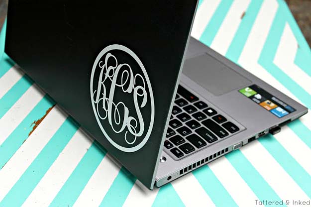 DIY Monogram Projects and Crafts Ideas -Laptop Decal- Letters, Wall Art, Mason Jar Ideas, Printables, Stickers, Embroidery Tutorials, Home and Room Decor, Pillows, Shirts and Fashion Tutorials - Fun and Cool Ideas for Teens, Tweens and Adults Make Great DIY Gifts 