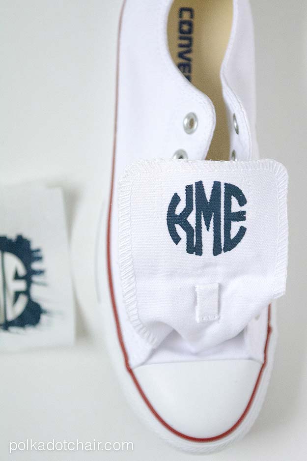 DIY Monogram Projects and Crafts Ideas -Monogrammed Converse Chuck Taylors- Letters, Wall Art, Mason Jar Ideas, Printables, Stickers, Embroidery Tutorials, Home and Room Decor, Pillows, Shirts and Fashion Tutorials - Fun and Cool Ideas for Teens, Tweens and Adults Make Great DIY Gifts 