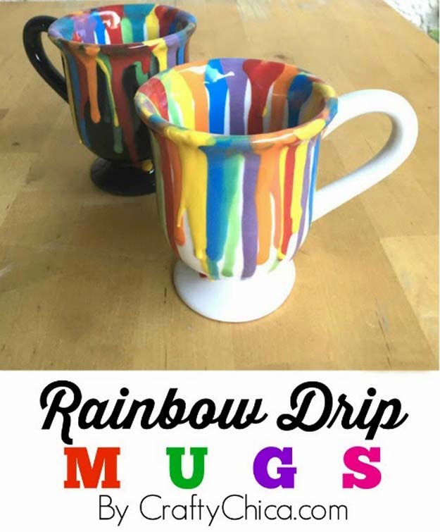  Best DIY Rainbow Crafts Ideas - Rainbow Drip Mugs - Fun DIY Projects With Rainbows Make Cool Room and Wall Decor, Party and Gift Ideas, Clothes, Jewelry and Hair Accessories - Awesome Ideas and Step by Step Tutorials for Teens and Adults, Girls and Tweens 