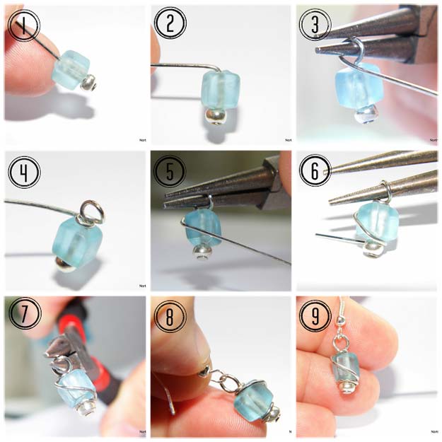DIY Earrings and Homemade Jewelry Projects - Sea Glass Wire Wrapped Earrings - Easy Studs, Ideas with Beads, Dangle Earring Tutorials, Wire, Feather, Simple Boho, Handmade Earring Cuff, Hoops and Cute Ideas for Teens and Adults #diygifts #diyteens #teengifts #teencrafts #diyearrings