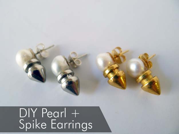 DIY Earrings and Homemade Jewelry Projects - Spike and Pearl Earrings - Easy Studs, Ideas with Beads, Dangle Earring Tutorials, Wire, Feather, Simple Boho, Handmade Earring Cuff, Hoops and Cute Ideas for Teens and Adults #diygifts #diyteens #teengifts #teencrafts #diyearrings
