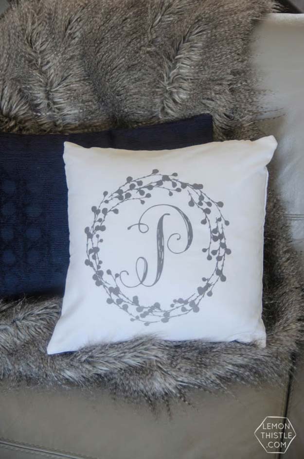 DIY Monogram Projects and Crafts Ideas -Monogram Pillow Tutorial- Letters, Wall Art, Mason Jar Ideas, Printables, Stickers, Embroidery Tutorials, Home and Room Decor, Pillows, Shirts and Fashion Tutorials - Fun and Cool Ideas for Teens, Tweens and Adults Make Great DIY Gifts 