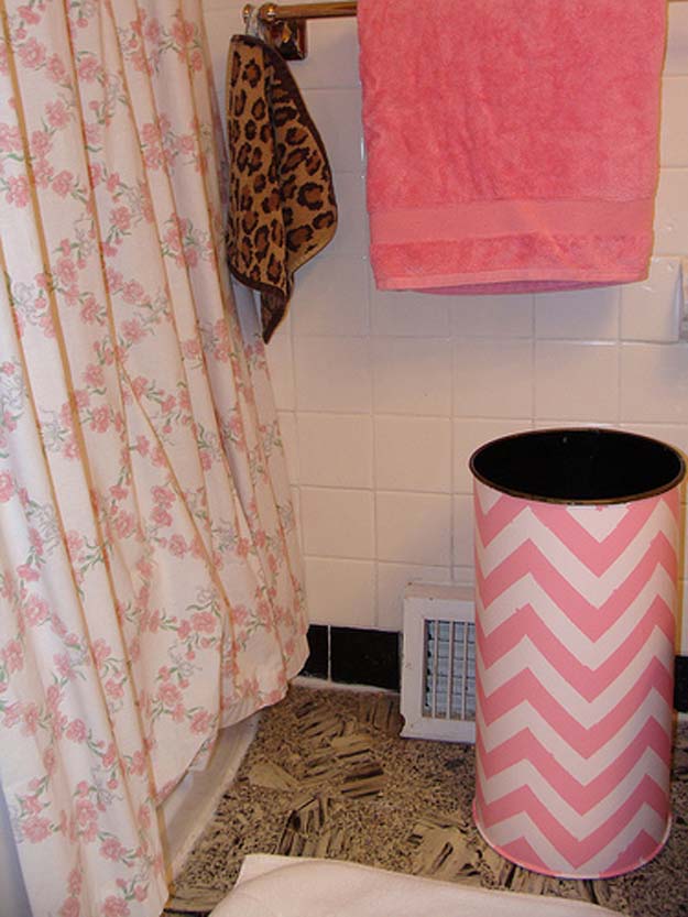 Best DIY Chevron Projects - DIY Chevron Pink Trashcan - DIY Wall Art, Home and Room Decor, Canvas Crafts With Chevrons, Furniture and Chairs, Decorations With Paint Ideas Using Chevron Patterns for Bedroom, Bathroom and Teens Rooms. Learn How To Tape Chevron Art With Easy To Follow Step by Step Tutorials 