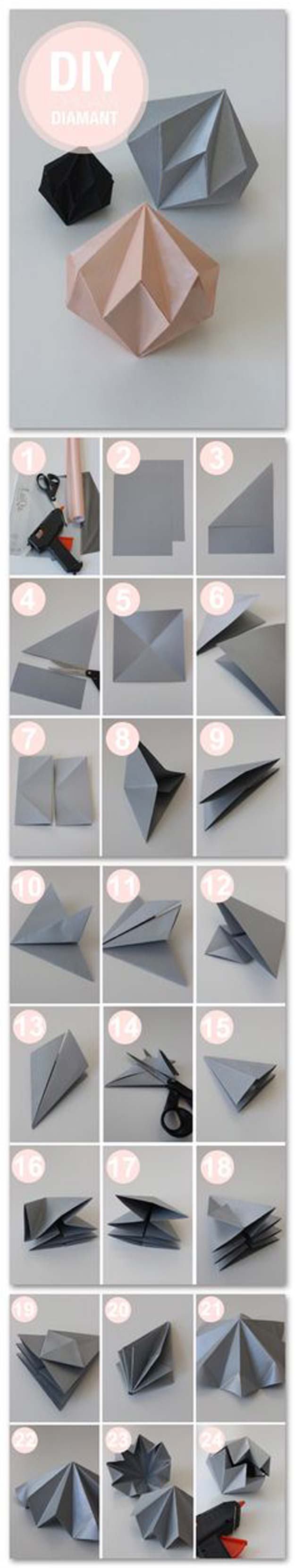 Best Origami Tutorials - Diamant - Easy DIY Origami Tutorial Projects for With Instructions for Flowers, Dog, Gift Box, Star, Owl, Buttlerfly, Heart and Bookmark, Animals - Fun Paper Crafts for Teens, Kids and Adults #origami #crafts