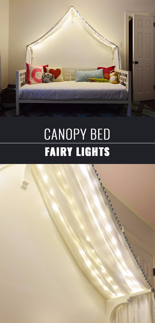 DIY Lighting Ideas for Teen and Kids Rooms - Canopy Bed Fairy Lights - Fun DIY Lights like Lamps, Pendants, Chandeliers and Hanging Fixtures for the Bedroom plus cool ideas With String Lights. Perfect for Girls and Boys Rooms, Teenagers and Dorm Room Decor 