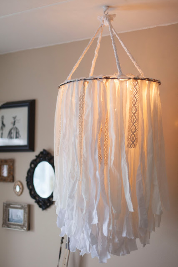 DIY Lighting Ideas for Teen and Kids Rooms - Cloth Chandelier - Fun DIY Lights like Lamps, Pendants, Chandeliers and Hanging Fixtures for the Bedroom plus cool ideas With String Lights. Perfect for Girls and Boys Rooms, Teenagers and Dorm Room Decor 