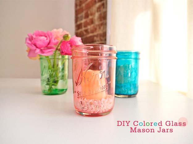 Fun Dollar Store Crafts for Teens - DIY Colored Glass Mason Jars - Cheap and Easy DIY Ideas for Teenagers to Make for Dollar Stores - Inexpensive Gifts and Room Decor for Tweens, Boys and Girls - Awesome Step by Step Tutorials with Instructions for Cool DIY Projects 