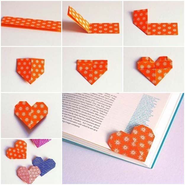 Best Origami Tutorials - Unique Origami Heart Bookmark - Easy DIY Origami Tutorial Projects for With Instructions for Flowers, Dog, Gift Box, Star, Owl, Buttlerfly, Heart and Bookmark, Animals - Fun Paper Crafts for Teens, Kids and Adults #origami #crafts