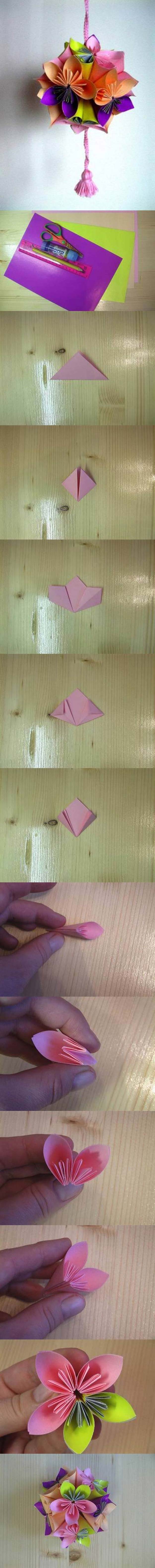 Best Origami Tutorials - Origami Flower Ball - Easy DIY Origami Tutorial Projects for With Instructions for Flowers, Dog, Gift Box, Star, Owl, Buttlerfly, Heart and Bookmark, Animals - Fun Paper Crafts for Teens, Kids and Adults #origami #crafts