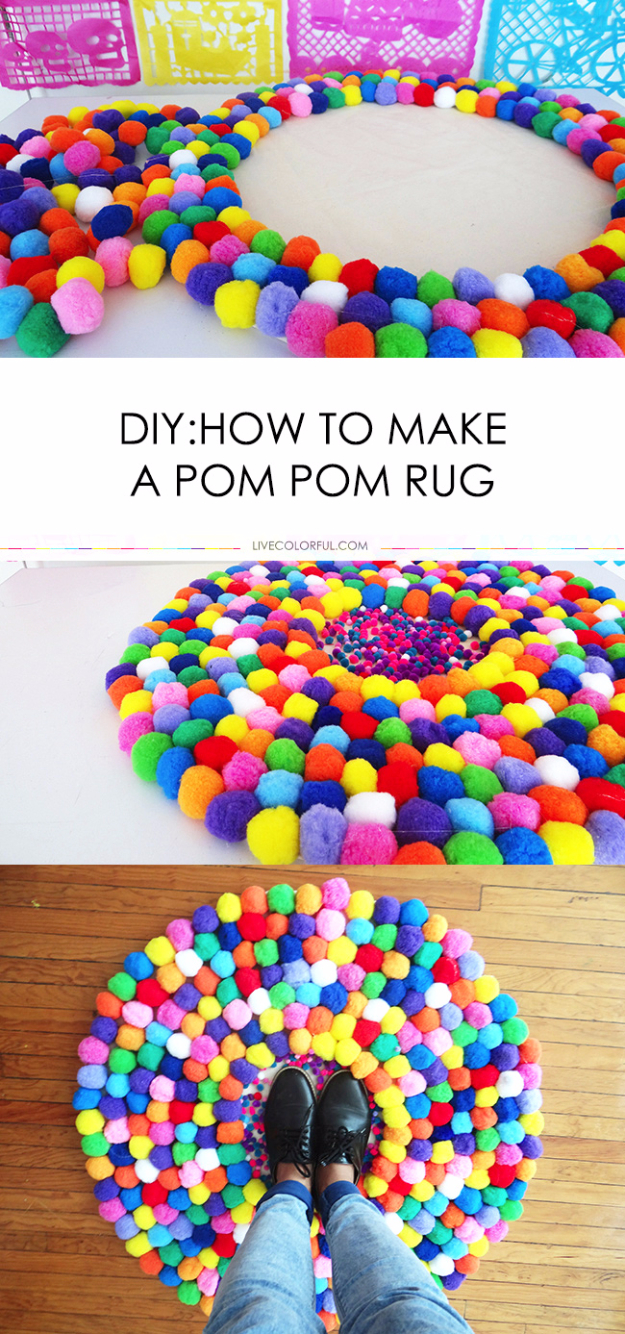 DIY Teen Room Decor Ideas for Girls | DIY Pom Pom Rug - Creative Ideas for Teens, Tweens and Teenagers Rooms - Cool Bedroom Decor, Wall Art & Signs, Crafts, Bedding, Fun Do It Yourself Projects and Room Ideas for Small Spaces #teencrafts #roomdecor #teens #diy